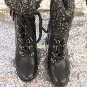 Black lace up boot with sweater boot top